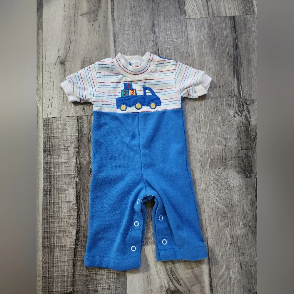 health-tex  Vintage 1980 Blue and White Infant Romper